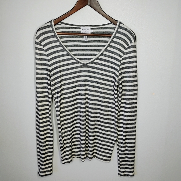 Michael Stars for Anthropologie Long Sleeve Shine Stripe Top V Neck Size M/L - Picture 2 of 10